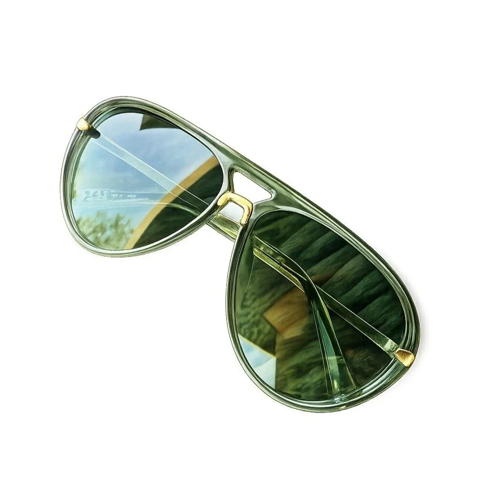 Women’s Vintage Style Green Aviator Sunglasses Gold Metal Frame Retro 70s UV400